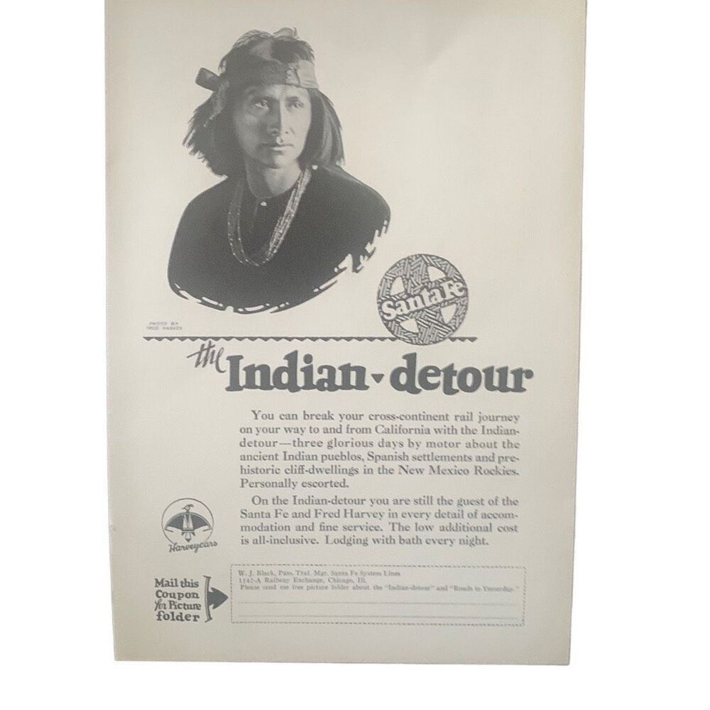 Vintage 1927 Santa Fe Indian Detour Ad Advertisment